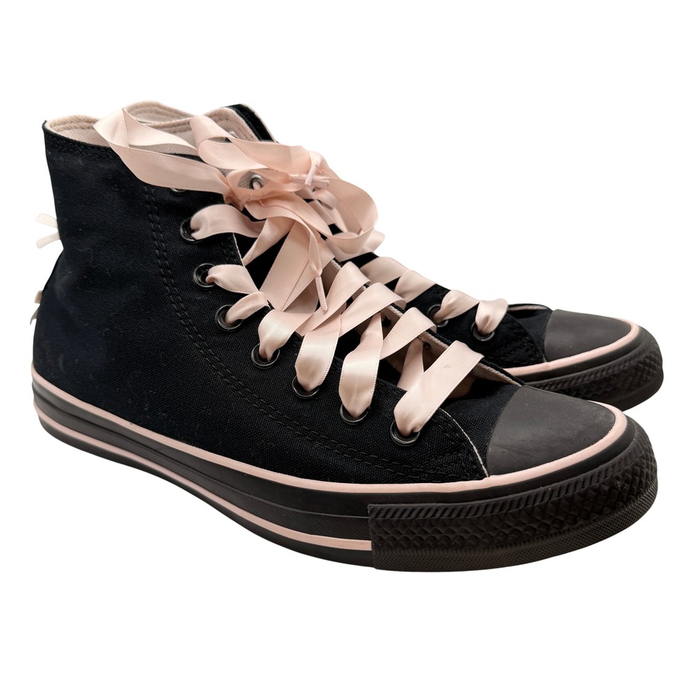 Converse Chuck Taylor All Star High Top 9.5 Black Pink Ribbon Laces Sneaker